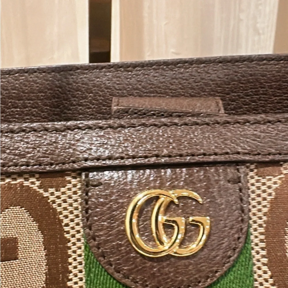 Authentic Gucci Monogram Jumbo GG Textured Calfskin Ophidia Tote Camel Ebony✨ - Picture 8 of 17